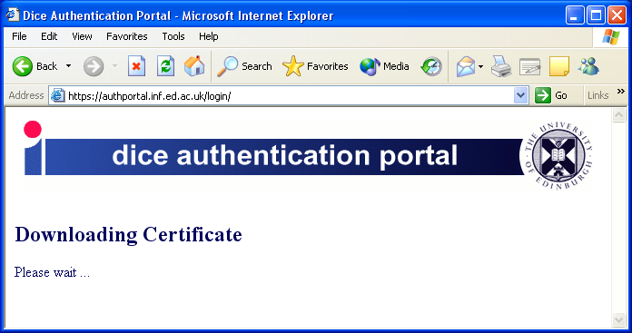 Screenshot of Informatics Web Authentication Portal certificate download page.