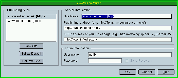 HTTP Site Settings screen