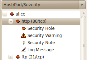 OpenVAS report screen showing http (80/tcp) highlighted with several sub section below it.