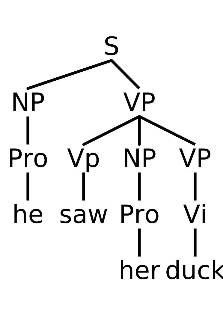 Parse tree with 'her duck' as an NP plus complement VP