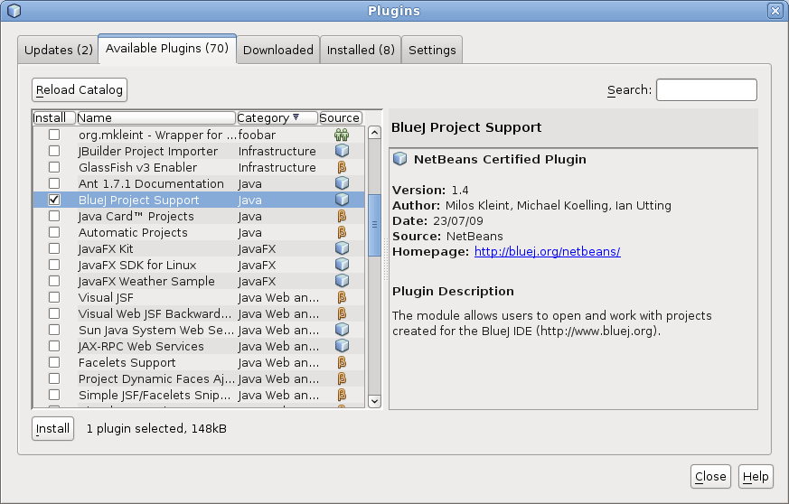 NetBeans 6.7 plugins dialog