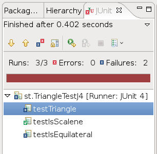 Screenshot of JUnit results with a success tick for testIsScalene